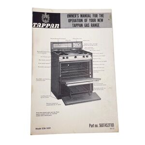 Vintage Tappan Gas Range Owner's Manual Pamphlet Guide Model Z30-1031